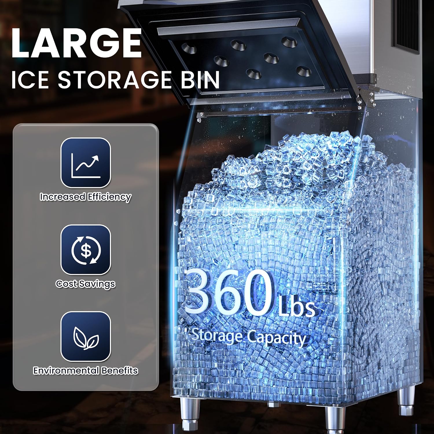 Coolake Commercial Ice Maker Machine 450lbs with 360lb Large Storage, 22 Inch Full Cube Air Cooled Stainless Steel Freestanding Ice Machine for Restaurant Church Hotel, DOE ETL Listed