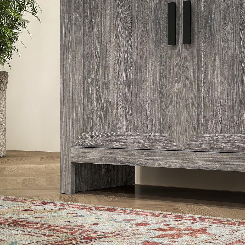 HOMCOM 64' Kitchen Pantry Cabinet, Freestanding Storage Cabinet with 4 Doors and 3 Adjustable Shelves for Dining Room, Gray Oak