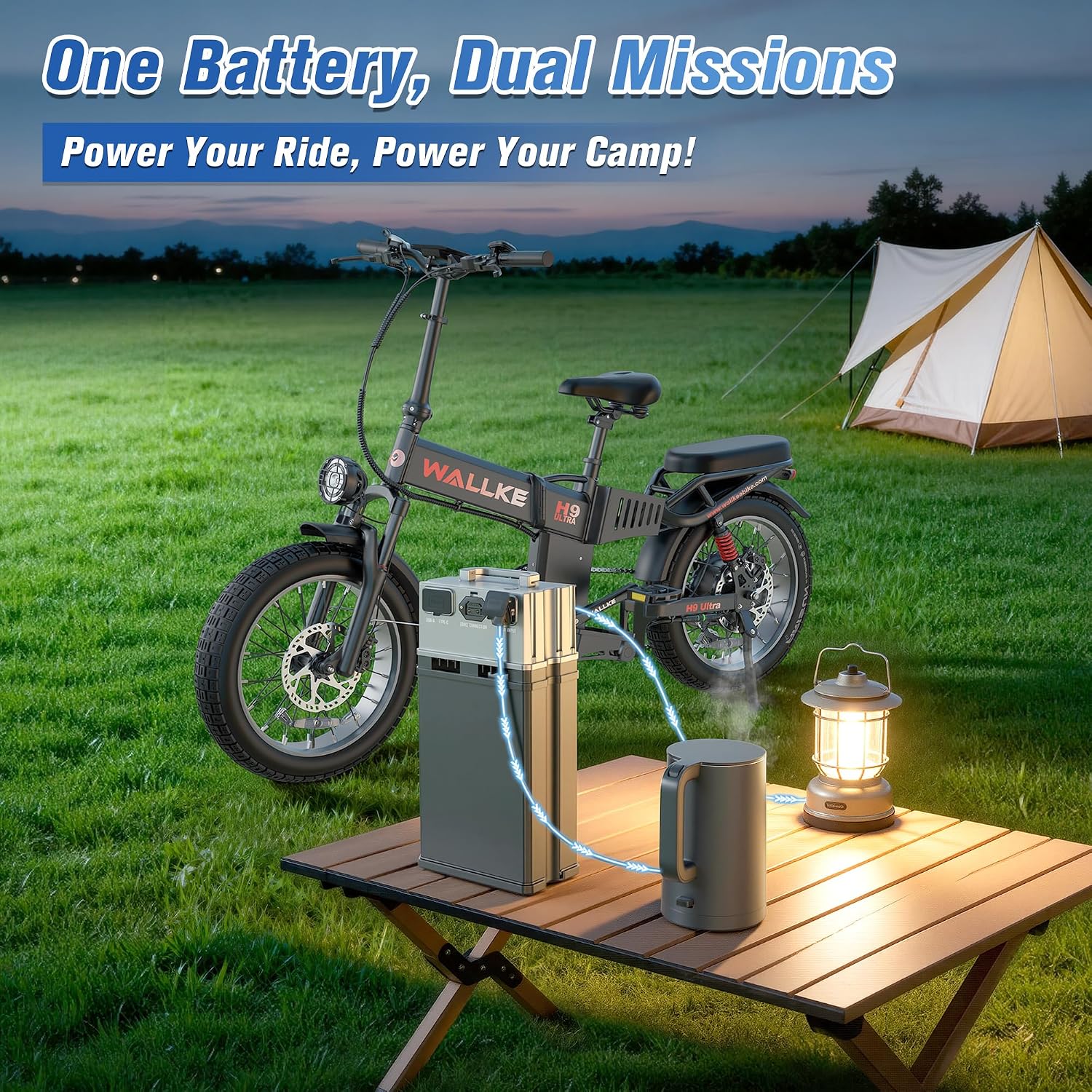 Wallke H9 Ultra 5000W Electric Bike with 2640Wh Power Hub, 48V 55Ah Removable Battery, 105NM Torque & 40MPH Fast Ebike for Adults, ARISUN All Terrain Fat Tire for Camping Commute, UL2849 Certified