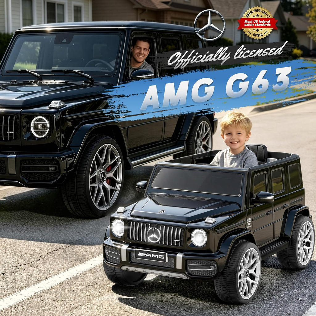 Licensed Mercedes Benz G63 Kids Electric Car, 12V G Wagon Ride on Car w/Safety High Window, Remote Control, 3 Speeds, Music Player, Horn & LED Lights for Toddlers (Black)