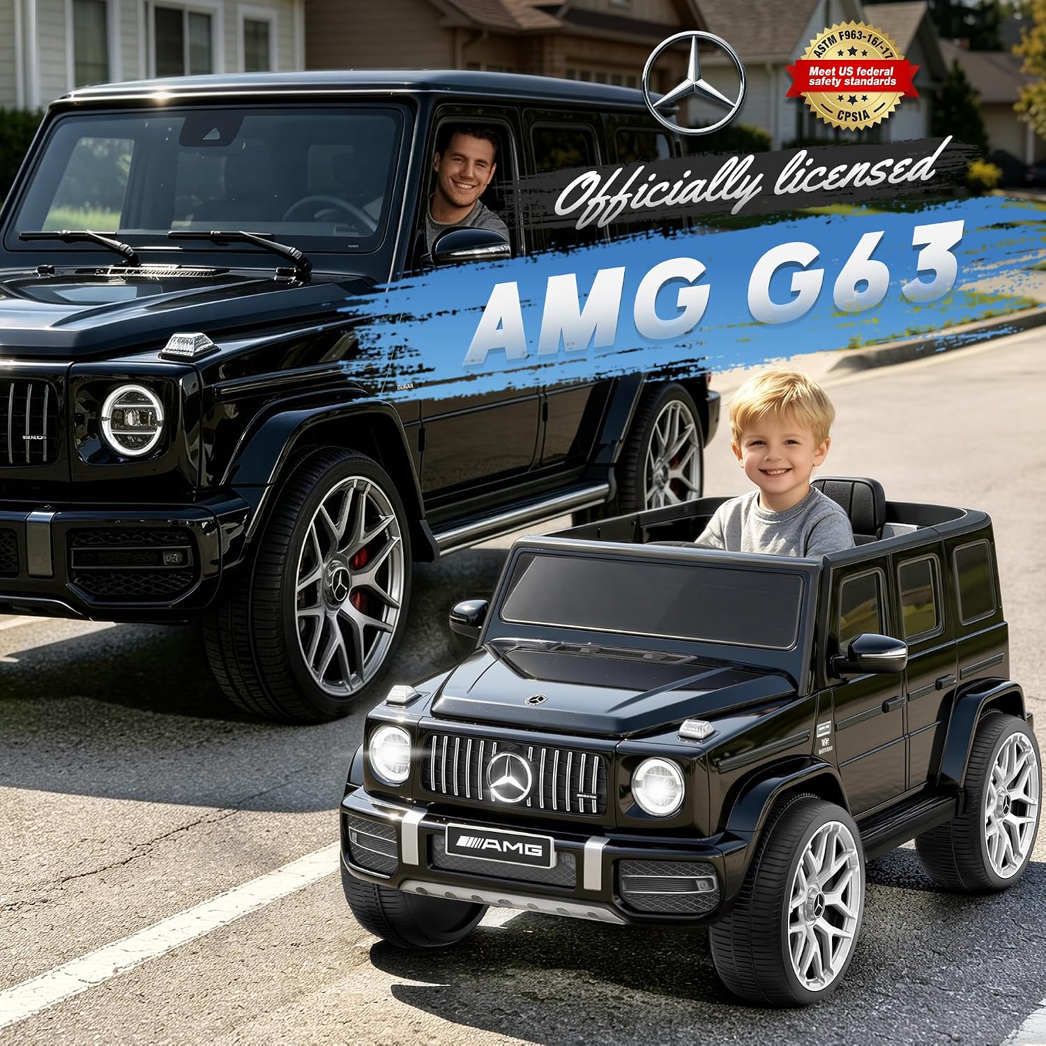 Licensed Mercedes Benz G63 Kids Electric Car, 12V G Wagon Ride on Car w/Safety High Window, Remote Control, 3 Speeds, Music Player, Horn & LED Lights for Toddlers (Black)