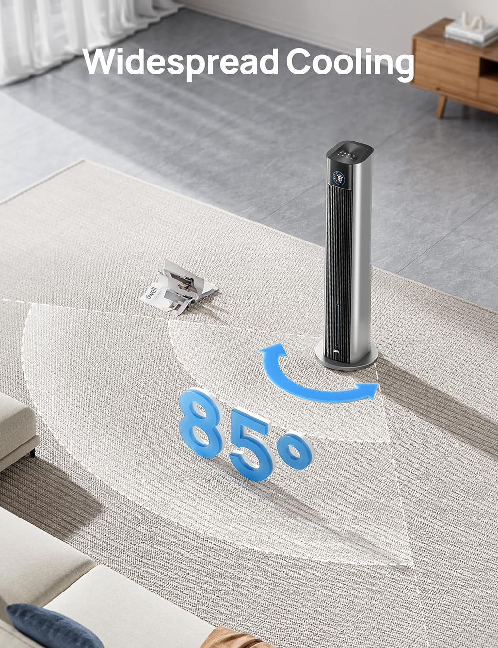 DREO Portable Air Conditiioner, 43' Cooling Fans That Blow Cold Air 2025 Upgraded, Evaporative Air Cooler, Quiet 85° Oscillating Fan, Easy Cleaning, APP Control, 4 Modes & 4 Speeds, 12H Timer, Silver