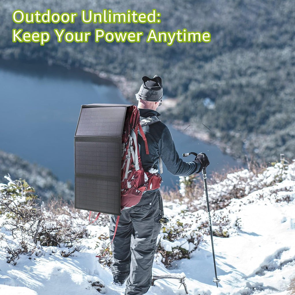 100W Portable Solar Power Station with Foldable 40W Solar Panel, 65W 110V Portable Power Bank with AC Outlet for Home Outdoor Adventure Use