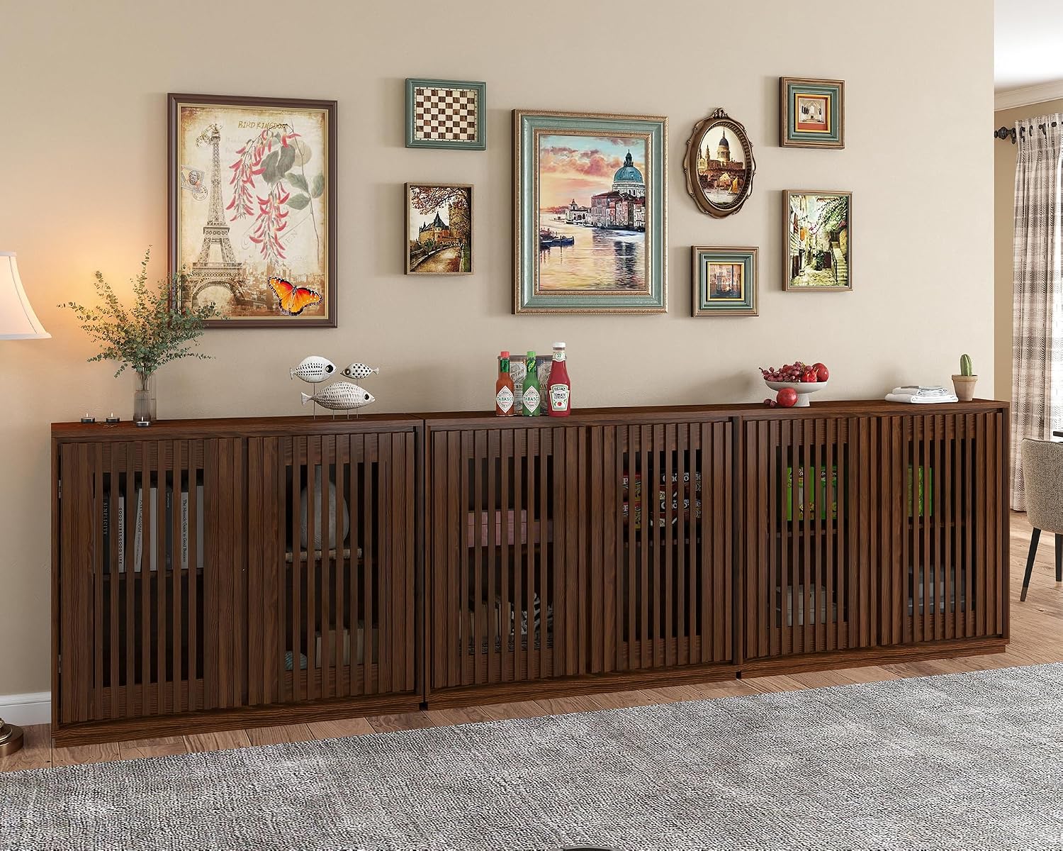 LKTART 39' Walnut Sideboard Buffet Cabinet, Entryway Narrow Storage,3 Piece | Wood;Small Storage Cabinet with Storage;Mid Century Modern;Thin Cabinet for Small Space,Living Room,Kitchen,Hallway