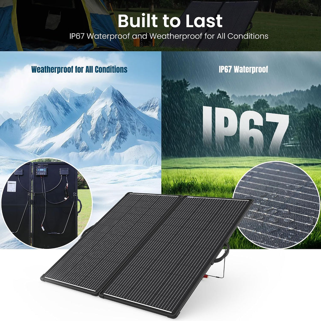 200W Portable Solar Panel Kit with 20A Waterproof PWM Controller, Foldable and Lightweight for RV, Camping, Boats, and Off-Grid Systems