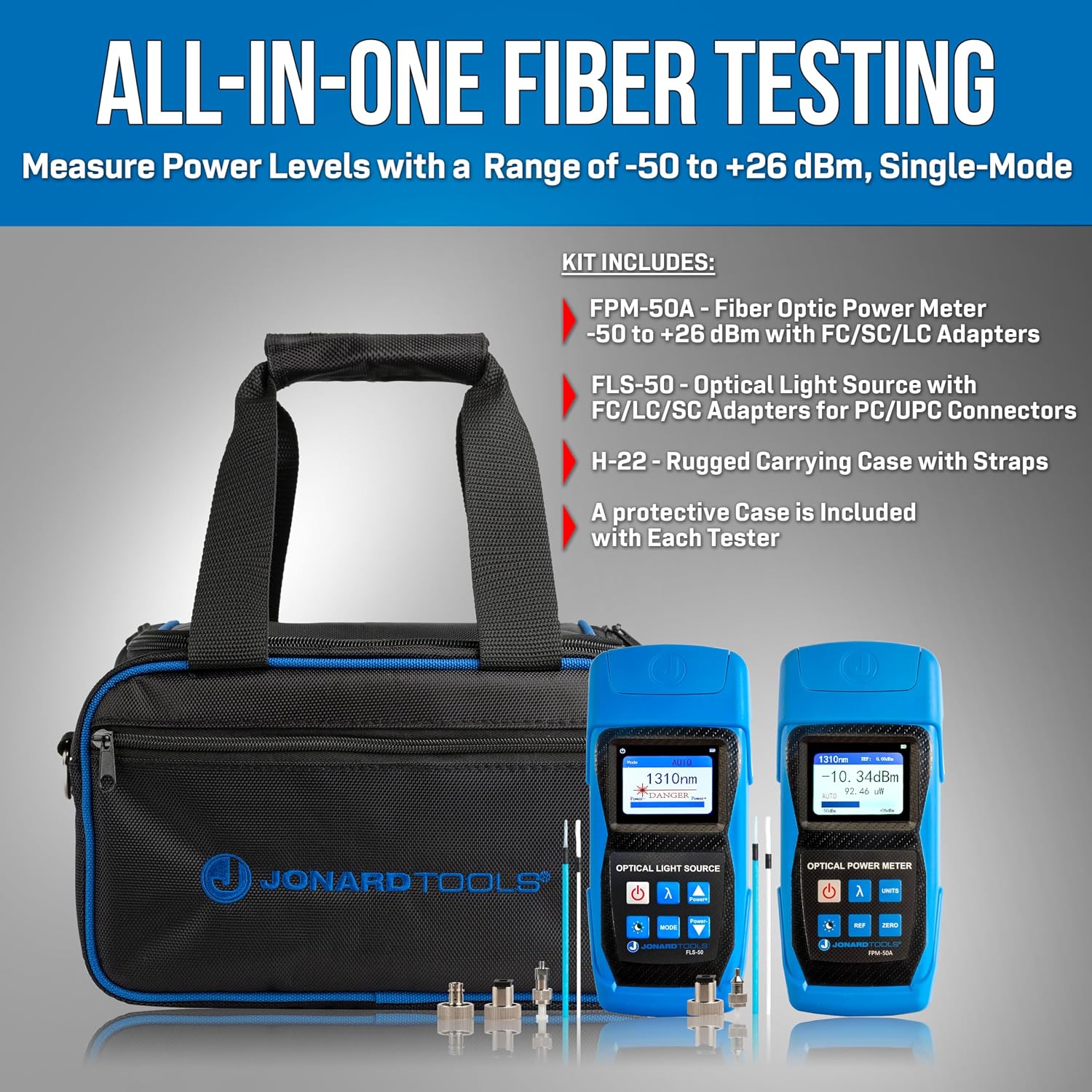 Jonard Tools FPL-5050 Fiber Power Meter & Optical Light Source Kit (-50 to +26 dBm, Single-Mode)- 2025 Model