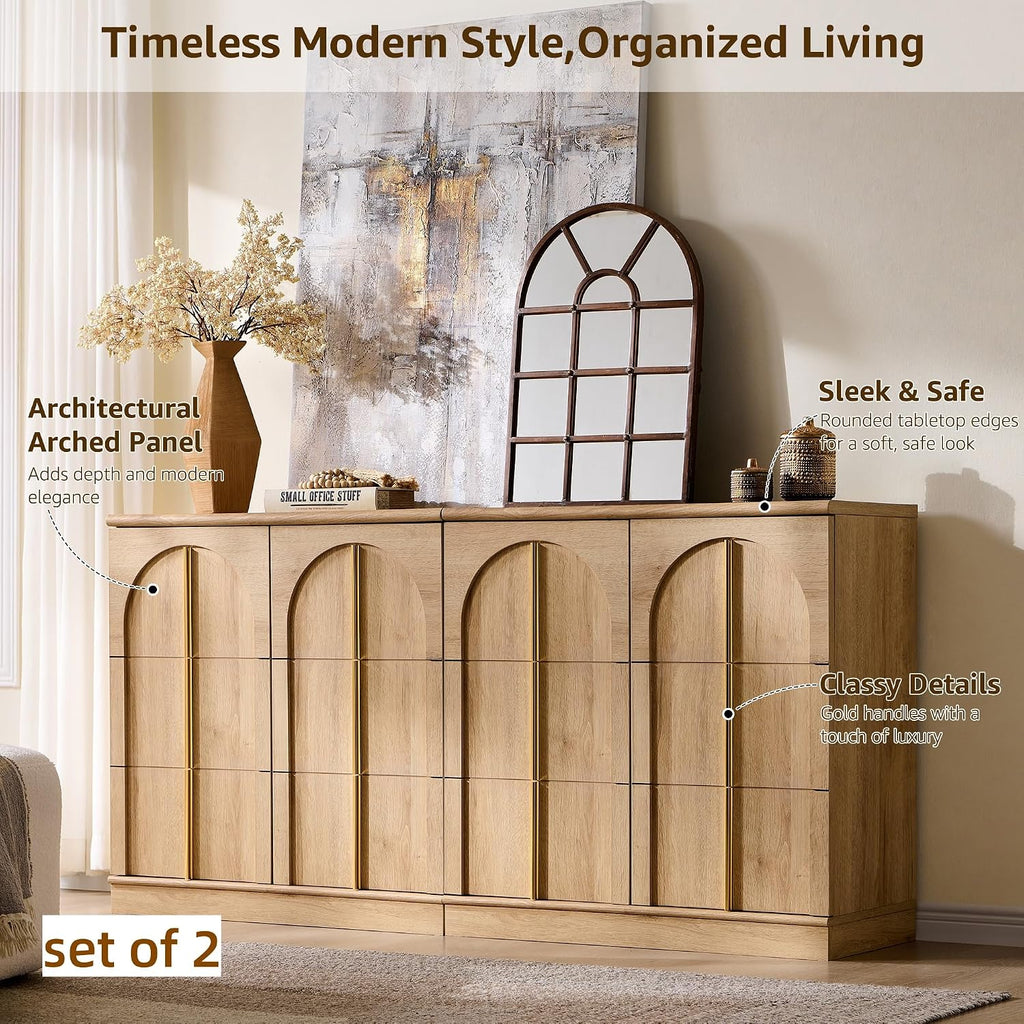 ACCOHOHO Sideboard Buffet Cabinet with Storage & Arched Doors, 31.5 Inch Wood Accent Coffee Bar Tables with Adjustable Shelf, for Living Room, Kitchen, Entryway, Natural Oak