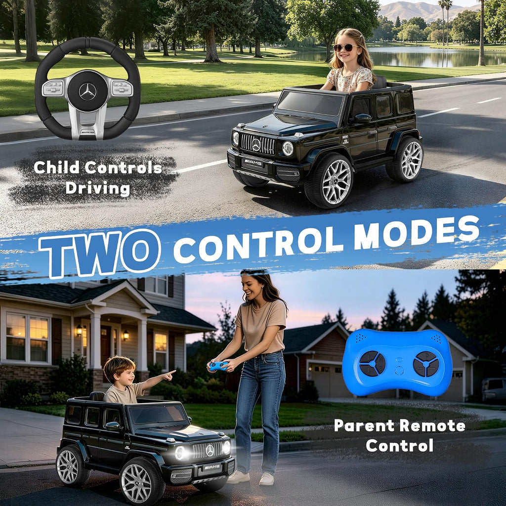 Licensed Mercedes Benz G63 Kids Electric Car, 12V G Wagon Ride on Car w/Safety High Window, Remote Control, 3 Speeds, Music Player, Horn & LED Lights for Toddlers (Black)