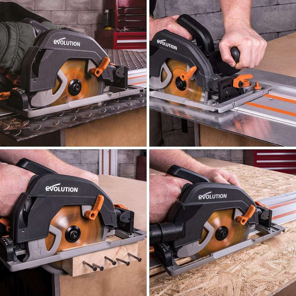Evolution Power Tools R185CCSX Multi-Material Circular Track Saw Kit with 40' Track Included, TCT Blade Included, Cuts Wood, Plastic, Metal & More, 7-1/4 Inch