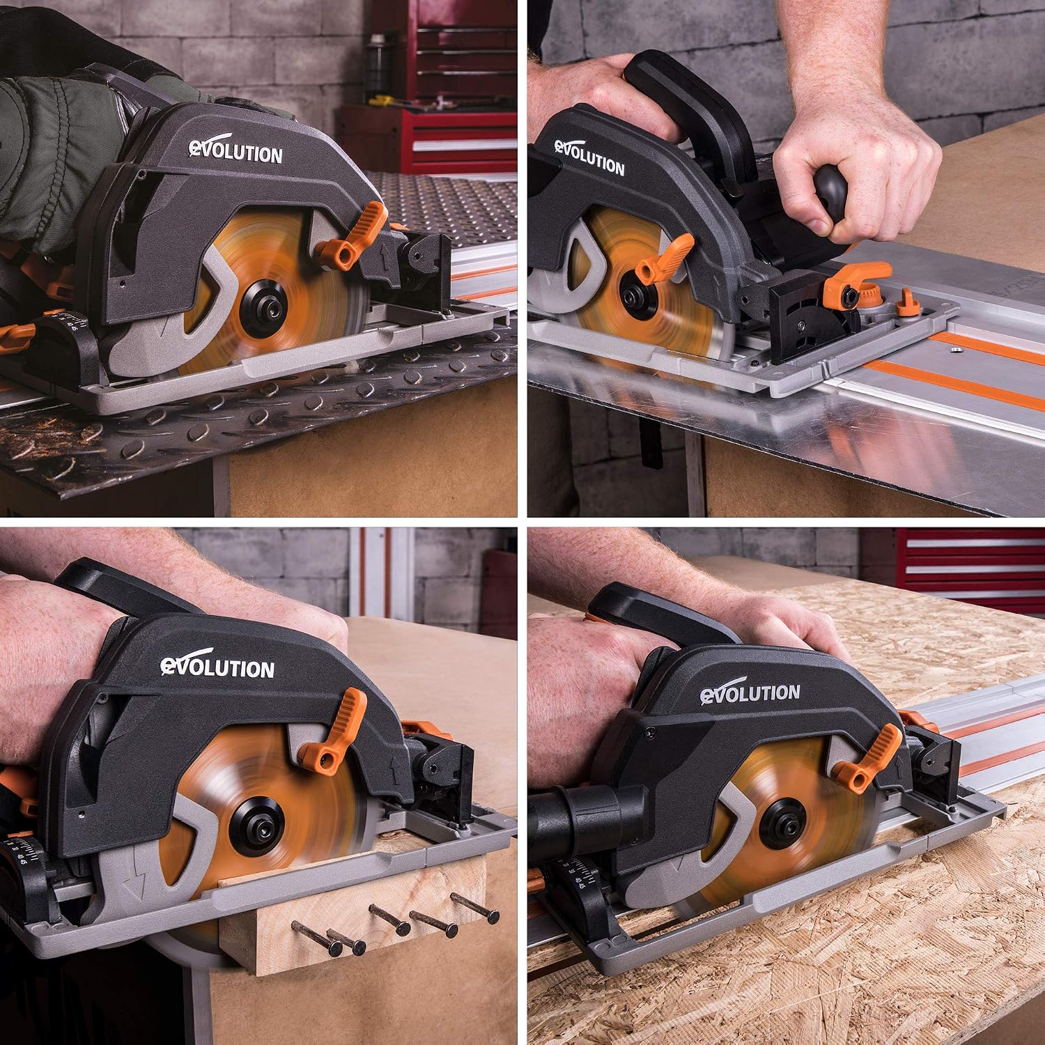 Evolution Power Tools R185CCSX Multi-Material Circular Track Saw Kit with 40' Track Included, TCT Blade Included, Cuts Wood, Plastic, Metal & More, 7-1/4 Inch