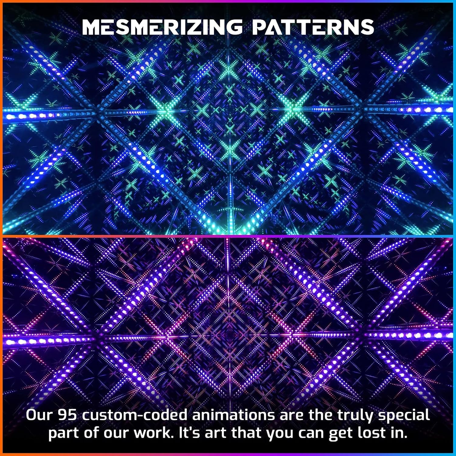 The Hyperspace Lighting Company HyperCube Infinity Cube LED Light - 10-Inch Sound Reactive Table Desktop Lamp - Cool & Creative RGB Multicolor Decorative Mirror Art Desk Night Light