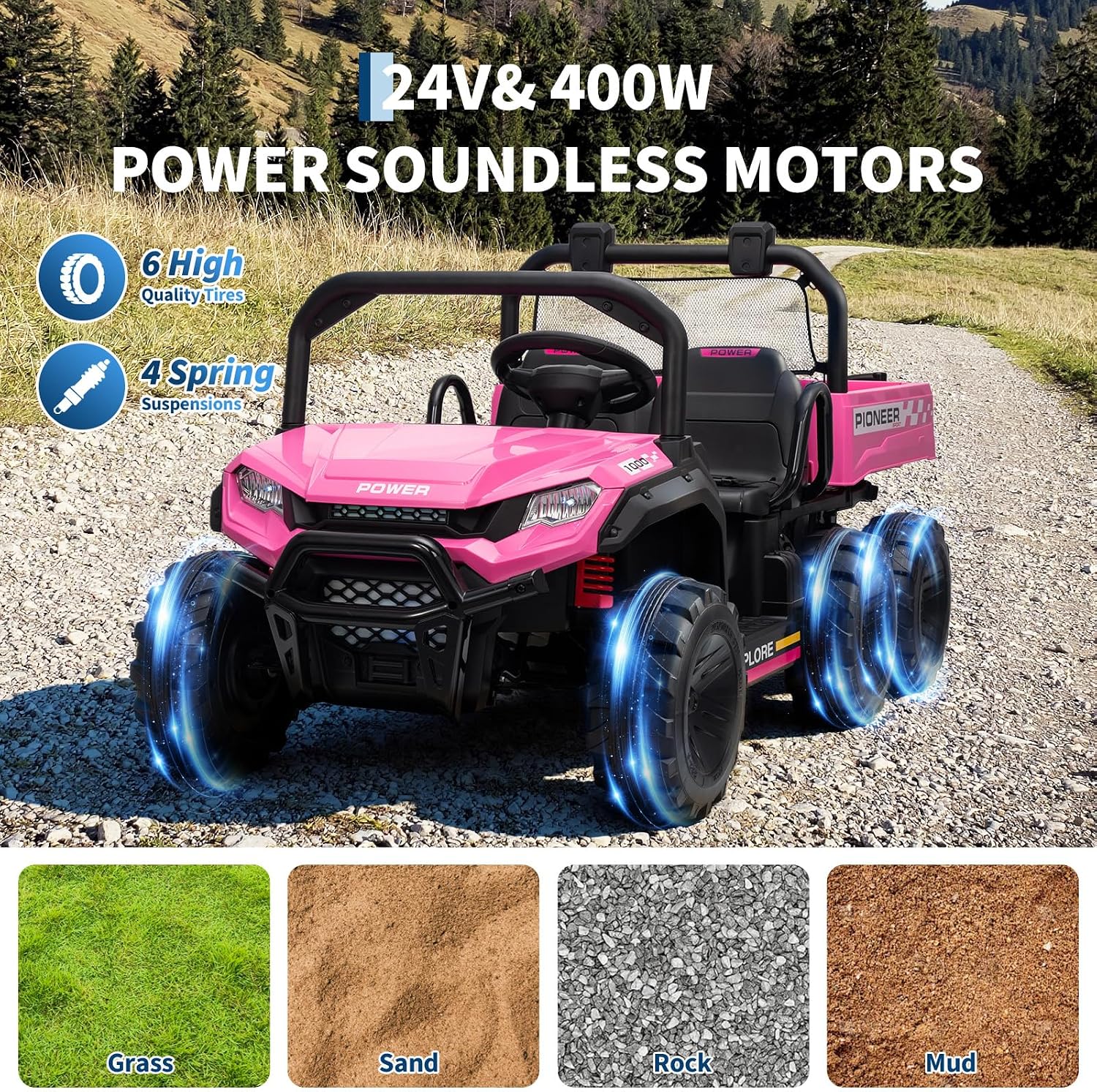 24V 2 Seater Ride on Dump Truck, 4WD Electric Car with Remote Control, Dump Bed, 3 Speed Modes, Music Player, RideToy for Boys & Girls Gift