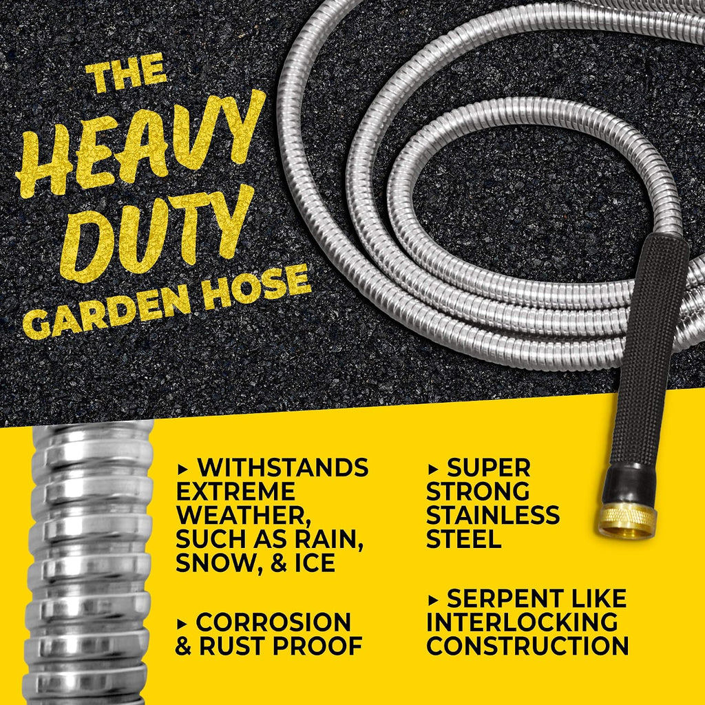 Suncast 100 Foot Capacity Durable All Weather Outdoor Plastic Garden Hose Reel Hideaway & Bionic Steel PRO 100 FT Garden Hose, 304 Stainless Steel Metal Water Hose 100Ft, Flexible Hose