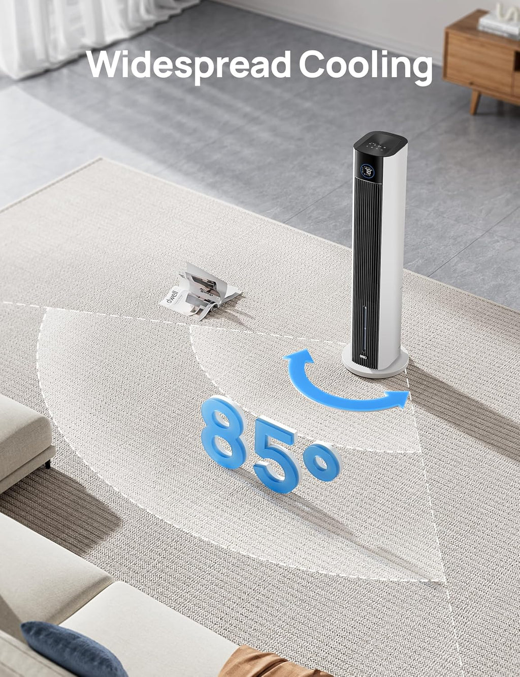 DREO Tower Fan for Bedroom, 43' Cooling Fans That Blow Cold Air 2025 Upgraded, Evaporative Air Cooler, Quiet 85° Oscillating Floor Fan, Easy Cleaning, APP Control, 4 Modes & 4 Speeds, 12H Timer, White