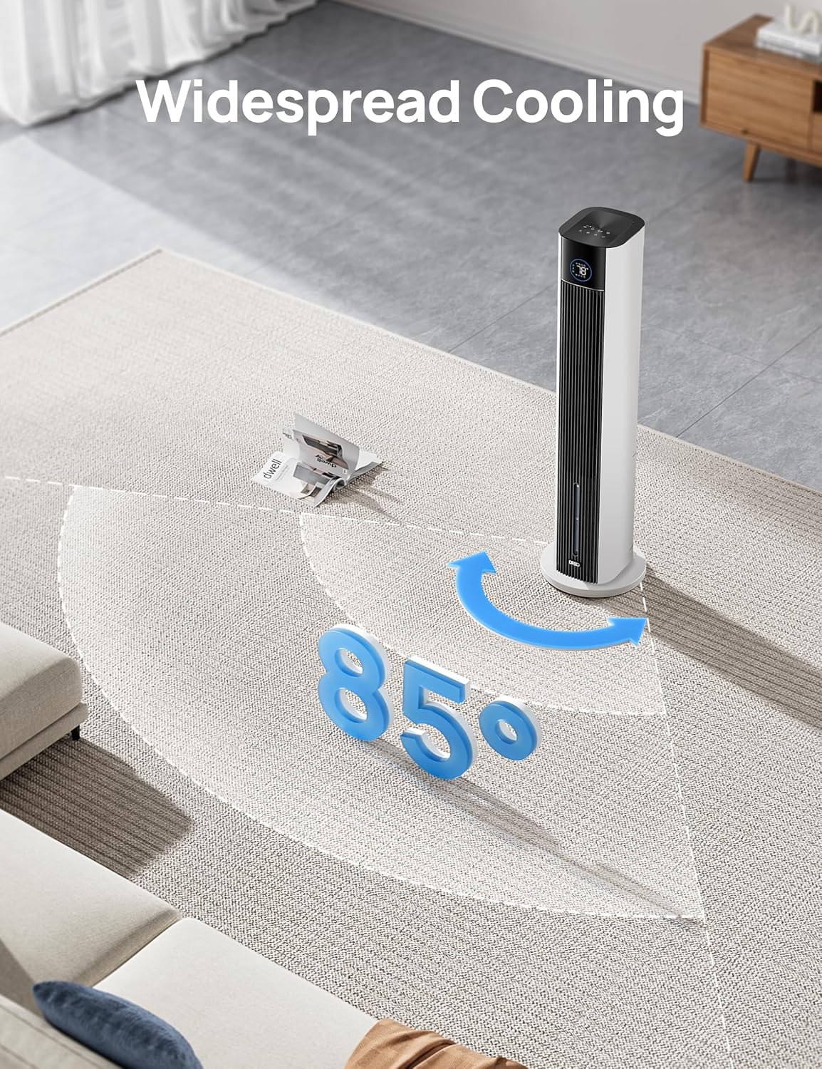DREO Tower Fan for Bedroom, 43' Cooling Fans That Blow Cold Air 2025 Upgraded, Evaporative Air Cooler, Quiet 85° Oscillating Floor Fan, Easy Cleaning, APP Control, 4 Modes & 4 Speeds, 12H Timer, White