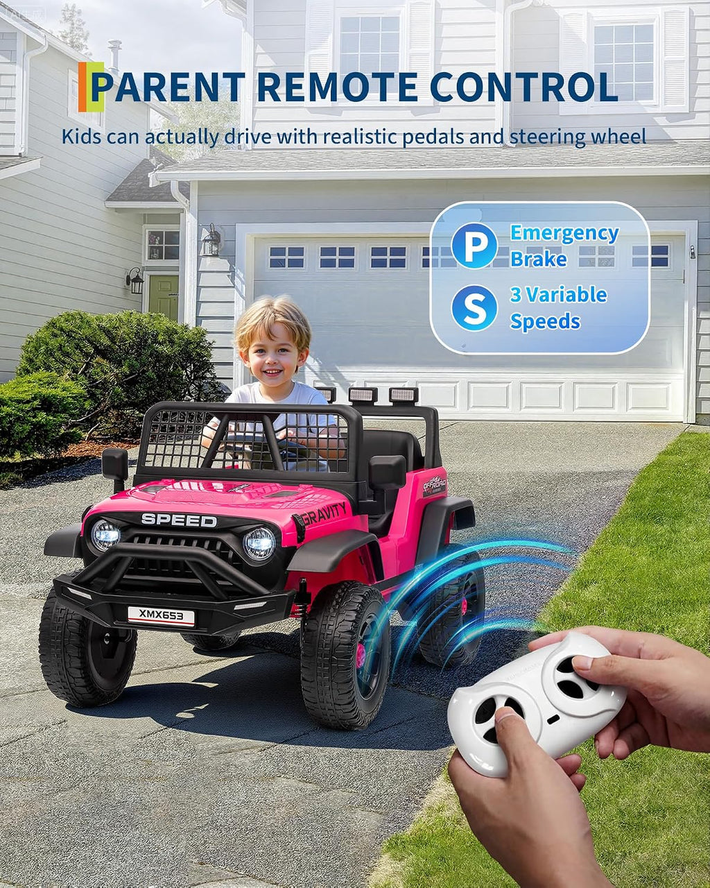 GarveeLife 12V Kids Electric Ride On Car with Remote Control Ride On Toy for Toddler Boys & Girls Bluetooth Music Player LED Lights(Hot Pink)