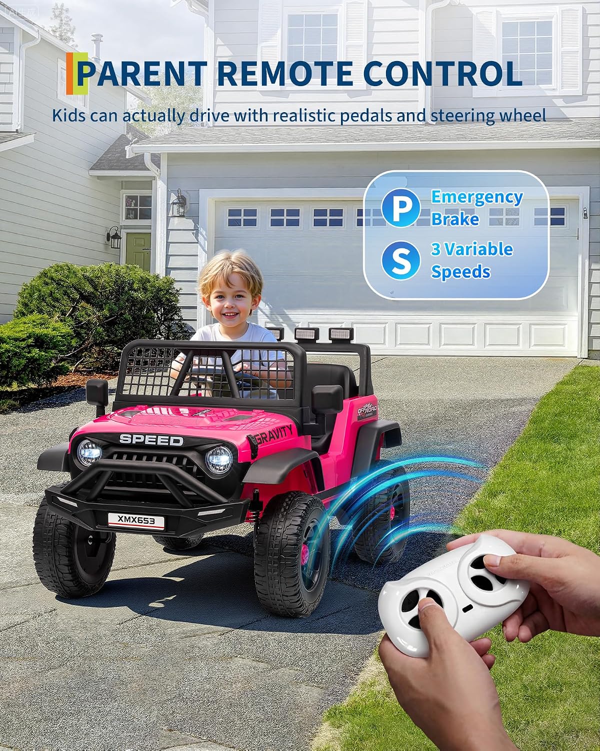GarveeLife 12V Kids Electric Ride On Car with Remote Control Ride On Toy for Toddler Boys & Girls Bluetooth Music Player LED Lights(Hot Pink)
