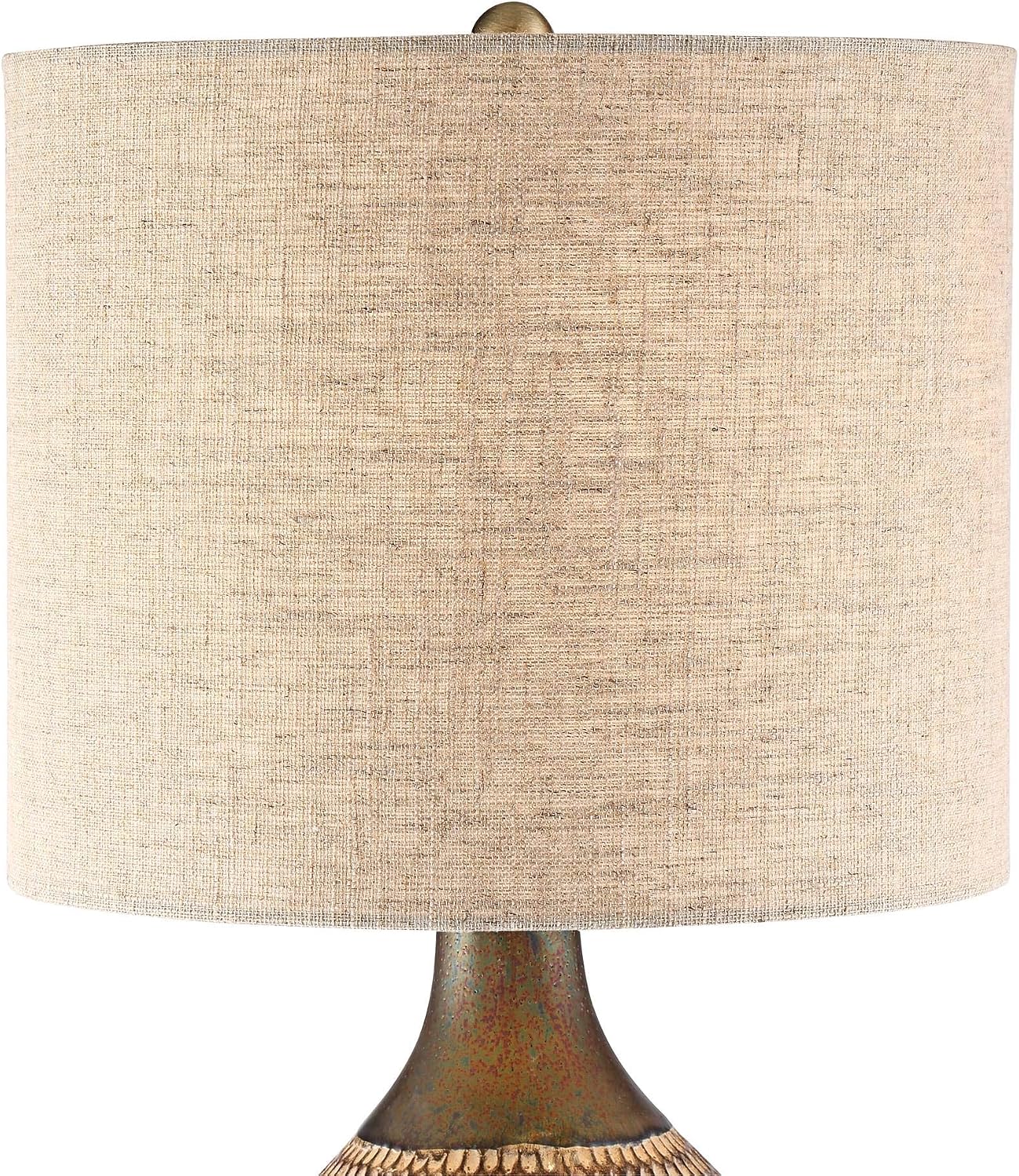 360 Lighting Emma Mid Century Modern 3-Way Table Lamp with Table Top Dimmer 21' High Wood Brown Finish Ceramic Tan Drum Shade for Cottage Core Living Room Bedroom House Bedside Nightstand Home