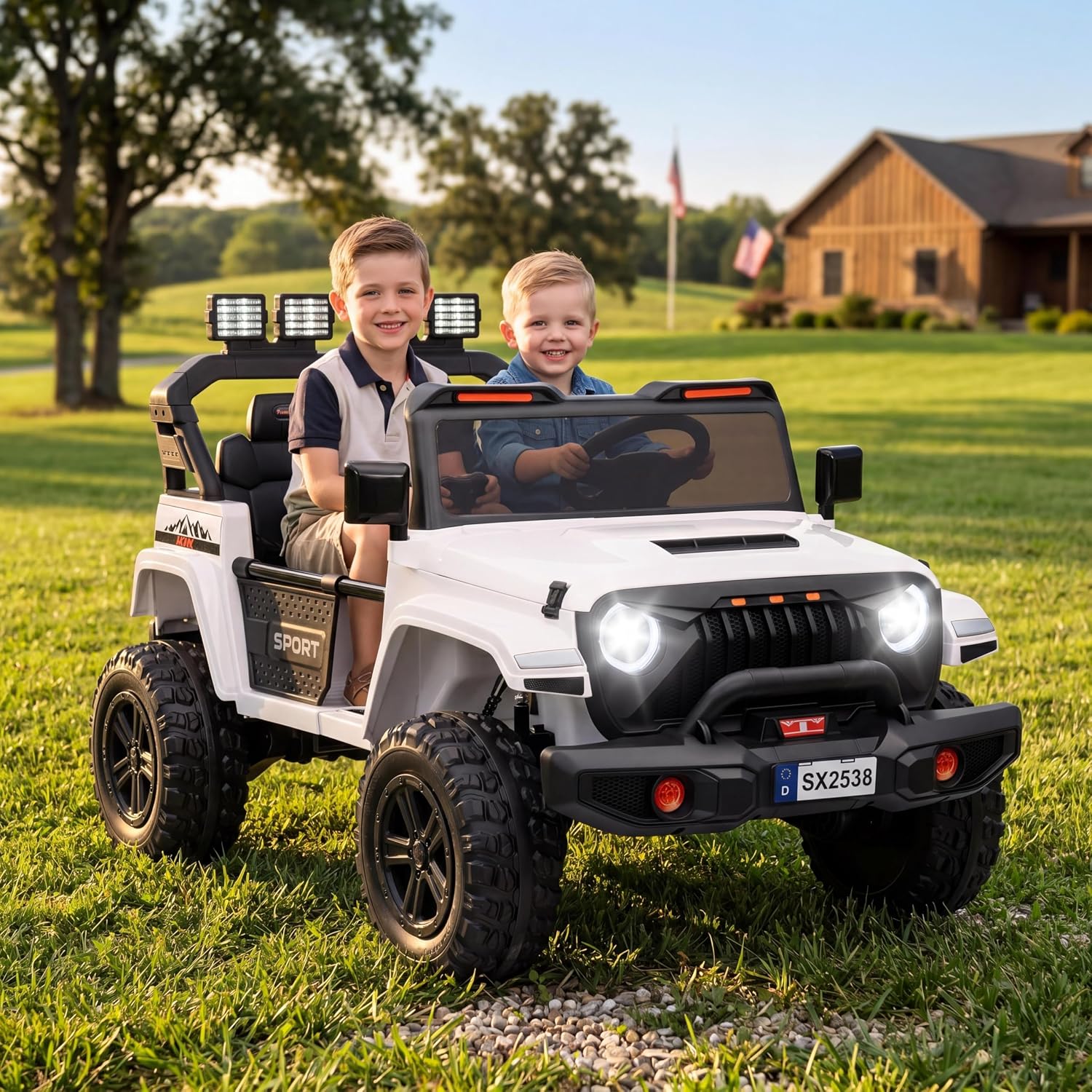 GarveeLife 24V Ride on Toys, 2 Seater Kids Ride on Truck Car, Parent Remote Control, 4WD 800w Motor, 3 Adjustable Speeds, Built-in Music Player, Kids Electric Ride on Toys with Easy Assembly, White