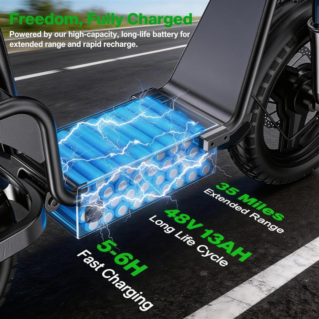 Electric Scooter Adults, 1300W Peak Motor, Electric Scooter with Seat, 48V 13Ah Battery, 14' Tires, 35 Miles Range, 20 MPH, 330 LBS Load, Dual Braking,UL 2272