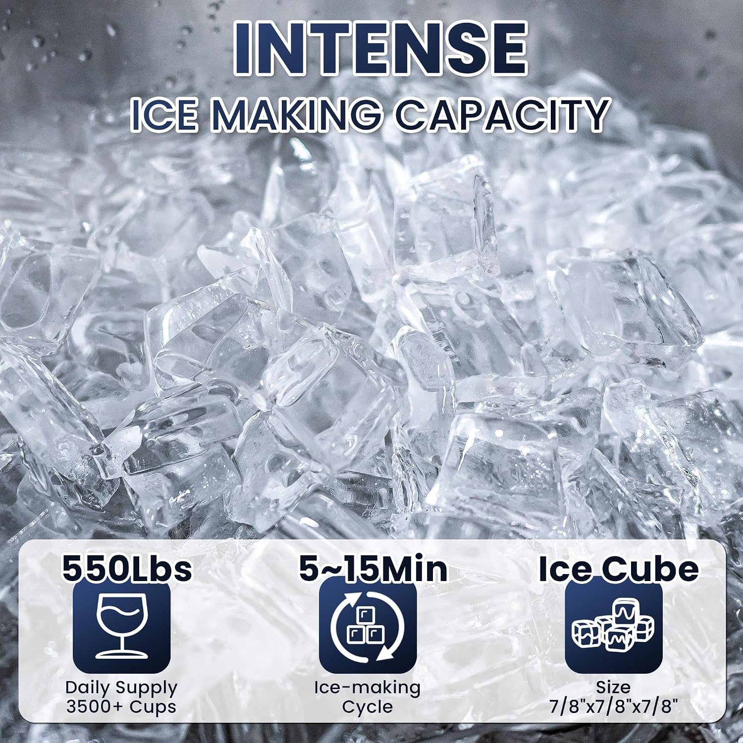Coolake Commercial Ice Maker Machine 550lbs/24H with 360lbs Storage, 22' Air Cooled Stainless Steel Industrial Ice Machine, Filter Reduce Water Scale up to 99% for Restaurant Hotel, DOE ETL Listed