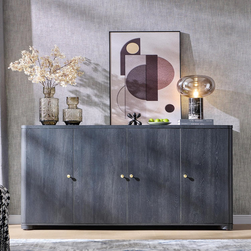 IFGET Curved Buffet Cabinet with Doors, 66' Large Sideboard Buffet Storage Cabinet with 4 Doors and Shleves, Modern Coffee Bar Station Wood Kitchen Table for Kitchen, Dining Room, Dark Grey