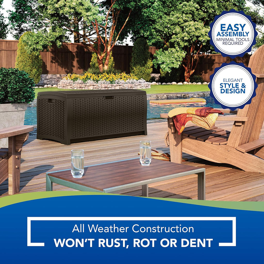 Suncast 73-Gallon Medium Deck Box and 33 Gallon Hideaway Can Resin Outdoor Trash