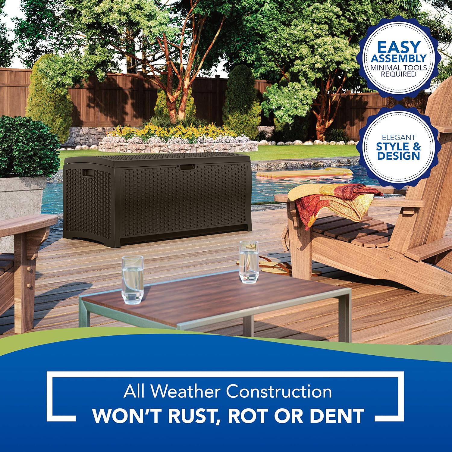 Suncast 73-Gallon Medium Deck Box and 33 Gallon Hideaway Can Resin Outdoor Trash
